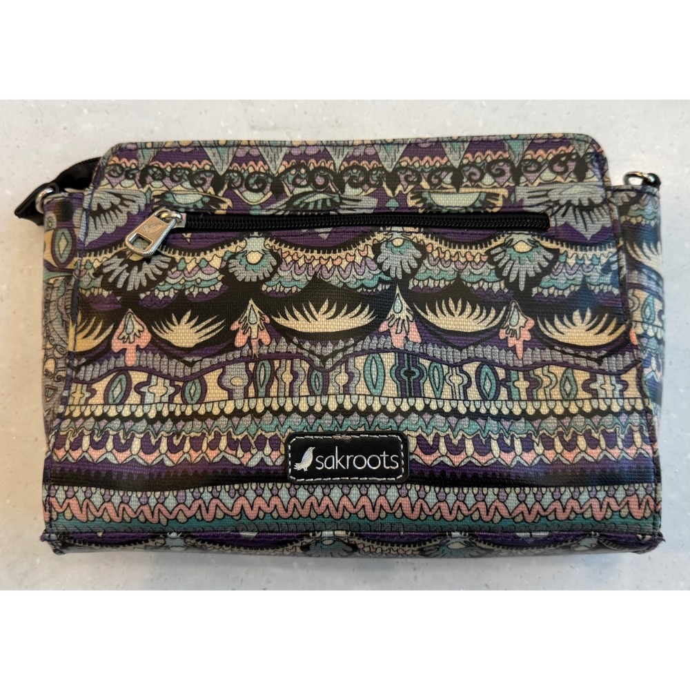 Sakroots‎ Spirit Desert Elephant Print Crossbody Bag Multi Color Coated Canvas